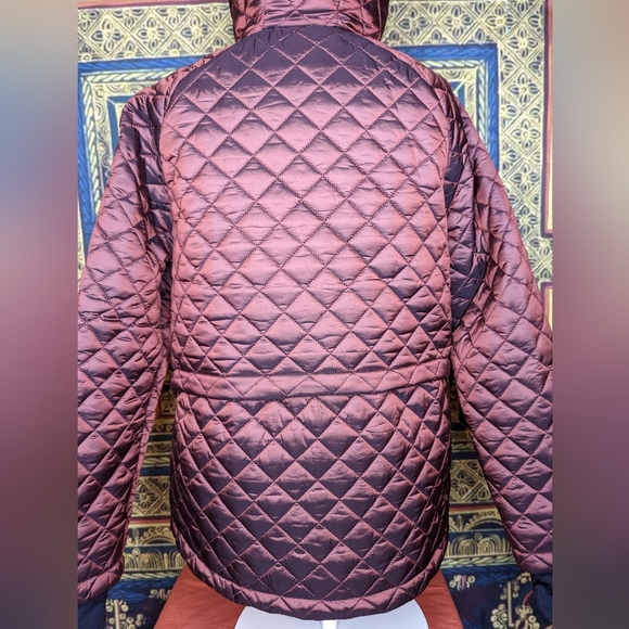 BCBGMaxAzria Quilted Zip Front Coat with Hood Size Medium Raisin Metallic - Picture 7 of 15